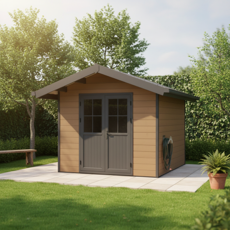 Gartenhaus aus WPC 28mm, Holzoptik braun, 279x279cm PREMIUM - Woodlife Garden