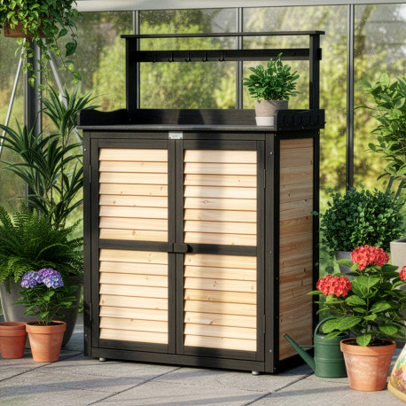 Gartenschrank mit Ablage - FSC-Holz 97x45x120cm