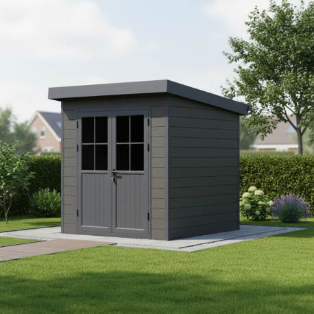 Gartenhaus aus WPC 28mm in Dunkelgrau und Anthrazit 4,41m² PREMIUM mit Pultdach - Woodlife Garden