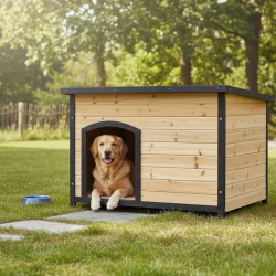 Hundehütte aus thermobehandeltem FSC-Holz 119x76x82cm für große Hunde - Shelty Pet