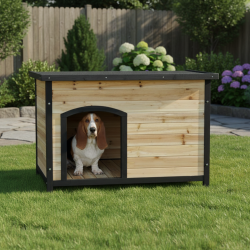 Hundehütte aus thermobehandeltem FSC-Holz 104x66x70cm für mittelgroße Hunde - Shelty Pet