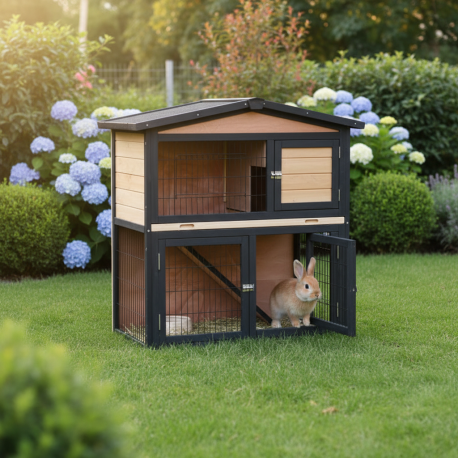 Outdoor Kleintierstall aus thermobehandeltem FSC-Holz 101x55x100cm - Shelty Pet