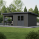 Gartenhaus mit Terrasse und Pultdach aus 28mm WPC in Dunkelgrau und Anthrazit 16,8m² PREMIUM - Woodlife Garden