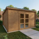 Gartenhaus mit Flachdach und Metallziegeln PENTY - 28mm Holzbohlen behandelt - Gardy Shelter