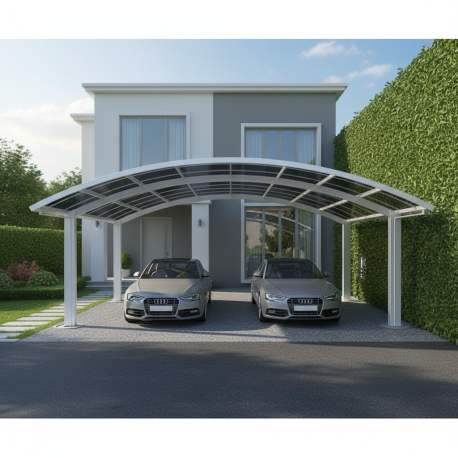 Doppelcarport 30m² aus Aluminium in Weiß und transparentem Polycarbonat EAGLE - X-METAL