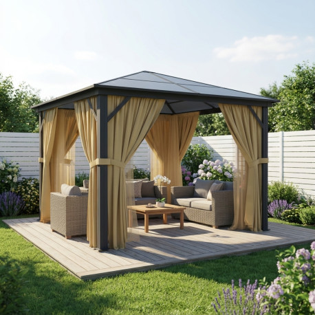 Pavillon 300x300cm aus anthrazitem Alu und Polycarbonat - X-METAL