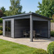Gartenhaus aus WPC mit Pultdach und Aluminiumgestell dunkelgrau 7,8m² + 7,8m² Terrasse - Woodlife Garden