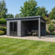 Gartenhaus aus WPC mit Pultdach und Aluminiumgestell dunkelgrau 7,8m² + 7,8m² Terrasse - Woodlife Garden
