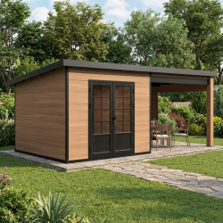 Gartenhaus aus WPC mit Pultdach und Aluminiumgestell Altholzoptik 7,8m² + 7,8m² Terrasse - Woodlife Garden