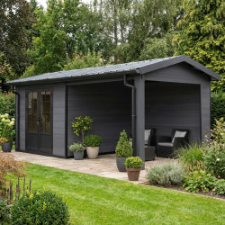 Gartenhaus aus WPC mit Aluminiumgestell dunkelgrau 7,8m² + 7,8m² Terrasse - Woodlife Garden