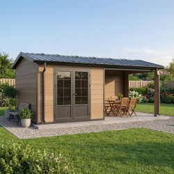 Gartenhaus aus WPC mit Aluminiumgestell Altholzoptik 7,8m² + 7,8m² Terrasse - Woodlife Garden