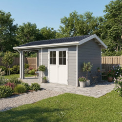 Gartenhaus aus WPC mit Terrasse 28mm hellgrau 15m² PREMIUM - Woodlife Garden