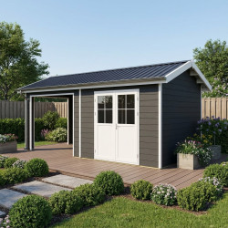 Gartenhaus mit Terrasse aus 28mm WPC anthrazit 15m² PREMIUM - Woodlife Garden