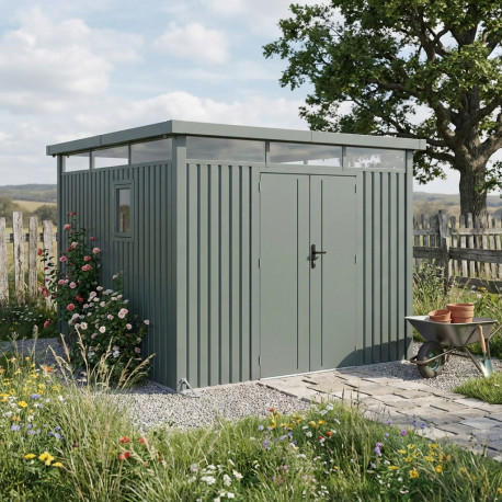 Gartenhaus Kosto 8,64m² salbeigrün aus verzinktem Stahl + Verankerungskit - X-Metal