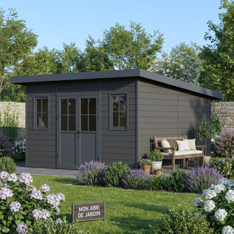 Gartenhaus aus WPC 28mm in Dunkelgrau und Anthrazit 14,90m² PREMIUM mit Pultdach - Woodlife Garden