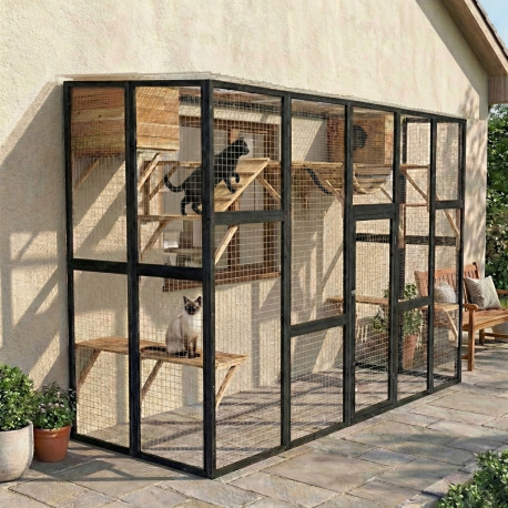 Außengehege für Katzen aus FSC-zertifiziertem, thermobehandeltem Holz 300x95x188cm - Shelty Pet