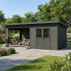 Gartenhaus mit Terrasse und Pultdach aus 28mm WPC in Dunkelgrau und Anthrazit 16,8m² PREMIUM - Woodlife Garden