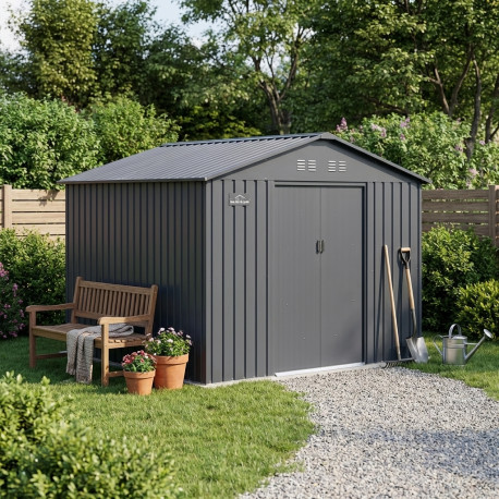 Gartenhaus aus Metall 340x319cm FIRST anthrazit + Verankerungskit X-METAL