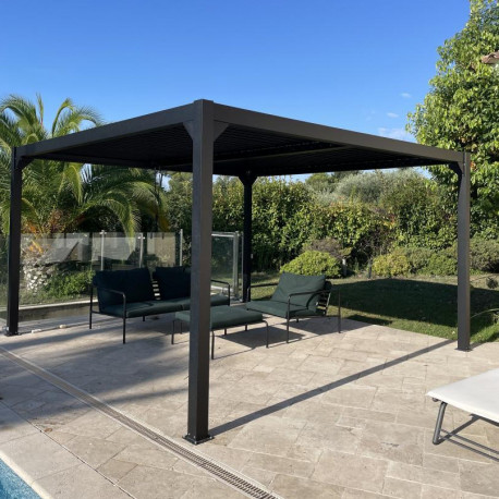 Pavillon mit Lamellendach aus Aluminium in Anthrazit 4x4m H.250cm - X-METAL