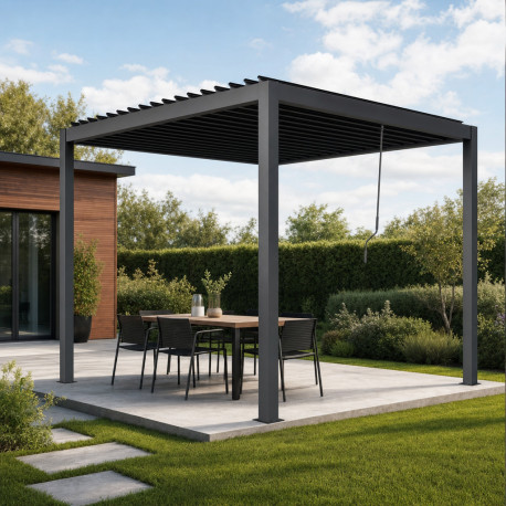 Pavillon mit Lamellendach NEWSTEEL aus verzinktem Stahl in Anthrazit 3x3m H.250cm - X-METAL