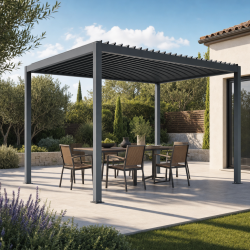 Elektrischer Pavillon mit Lamellendach aus Aluminium in Anthrazit 3x4m - mit Fernbedienung - X-METAL