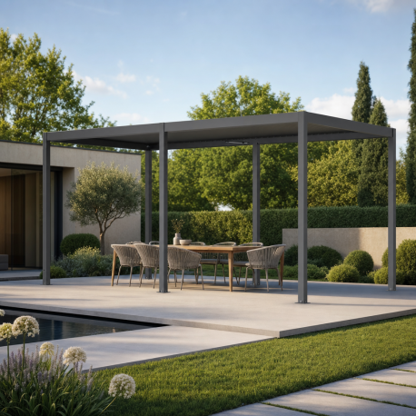 Elektrischer Pavillon mit Lamellendach aus Aluminium in Anthrazit 3x5,8m - mit Fernbedienung - X-METAL