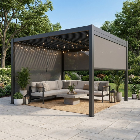 Motorisierter Sichtschutz 370cm für Pavillon mit Lamellendach aus Aluminium - X-METAL