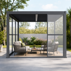 Schiebewände aus transparentem Polycarbonat 3mm für die 3m-Seite des Pavillons - X-METAL