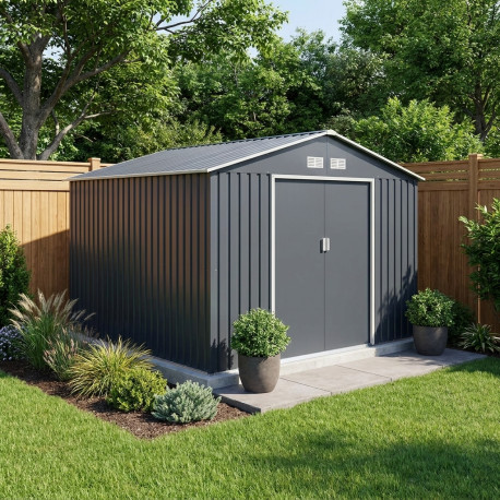 Gartenhaus aus Metall 340x319cm PLUS anthrazit + Verankerungskit X-METAL