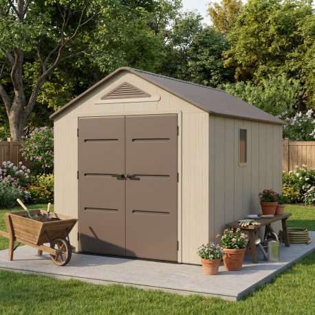 Gartenhaus Sunlife aus HDPE 7,8m² cremefarben und braun + Fußboden - JOBU