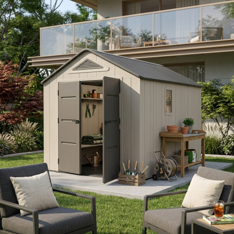 Gartenhaus Sunlife aus HDPE 7,8m² cremefarben und grau + Fußboden - JOBU