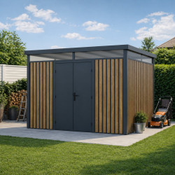 Gartenhaus aus verzinktem Stahl 0,4mm Woodsteel 8,8m² + Verankerungskit - X-METAL