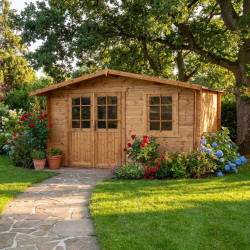 Gartenhaus aus Massivholz 12m² TOP 28mm kesseldruckimprägniert in Braun - Gardy Shelter