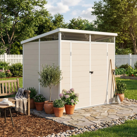 Gartenhaus aus Kunststoff 4,10m² beige mit Pultdach Skylight + Fußboden - Jobu