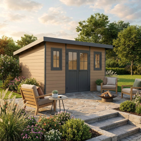 Gartenhaus aus WPC 28mm, Holzoptik braun, 386x292cm PREMIUM - Woodlife Garden