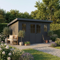 Gartenhaus aus WPC 28mm in Dunkelgrau und Anthrazit 12m² PREMIUM mit Pultdach - Woodlife Garden