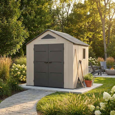 Gartenhaus Sunlife aus HDPE 4,5m² cremefarben und grau + Fußboden - JOBU