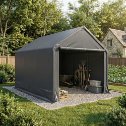 Zerlegbares Gartenhaus 3x3m - 9m² aus verzinktem Stahl + PES und Polyethylen in Grau - Jôbu