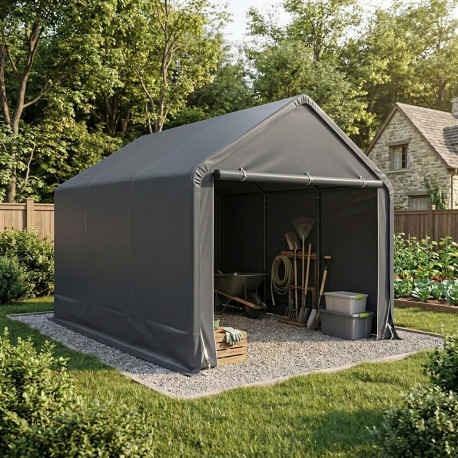 Zerlegbares Gartenhaus 3x3m - 9m² aus verzinktem Stahl + PES und Polyethylen in Grau - Jôbu
