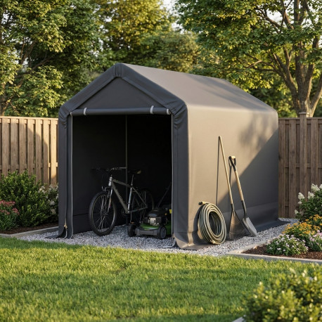 Zerlegbares Gartenhaus 3x1,8m - 5,4m² aus verzinktem Stahl + PES und Polyethylen in Grau - Jôbu