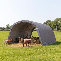 Zerlegbarer Tierunterstand 6,1x3,7m - 22,6m² mit rundem Dach aus verzinktem Stahl + PES und Polyethylen in Anthrazit - Jôbu