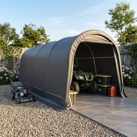 Zerlegbare Garage 6,1x3m - 18,3m² aus verzinktem Stahl + PES und Polyethylen in Grau - Jôbu