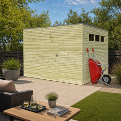 Gartenhaus Qube 9m² aus 27mm druckimprägniertem Holz mit Einzeltür + Fenster - Gardenas