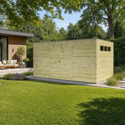 Gartenhaus Qube 12,6m² aus 27mm druckimprägniertem Holz mit Doppeltür + Fenster - Gardenas