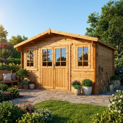 Gartenhaus aus Massivholz 16m² TOP 44mm kesseldruckimprägniert in Braun - Gardy Shelter